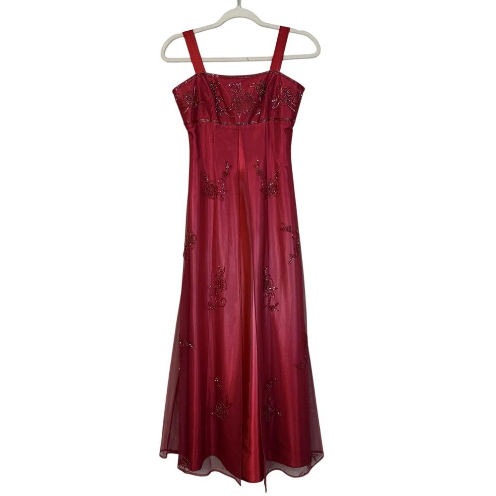 Vtg 90s Y2K Morgan Co Beaded Mesh Maxi Gown Dress Sz 2XS Prom Fairy *Altered